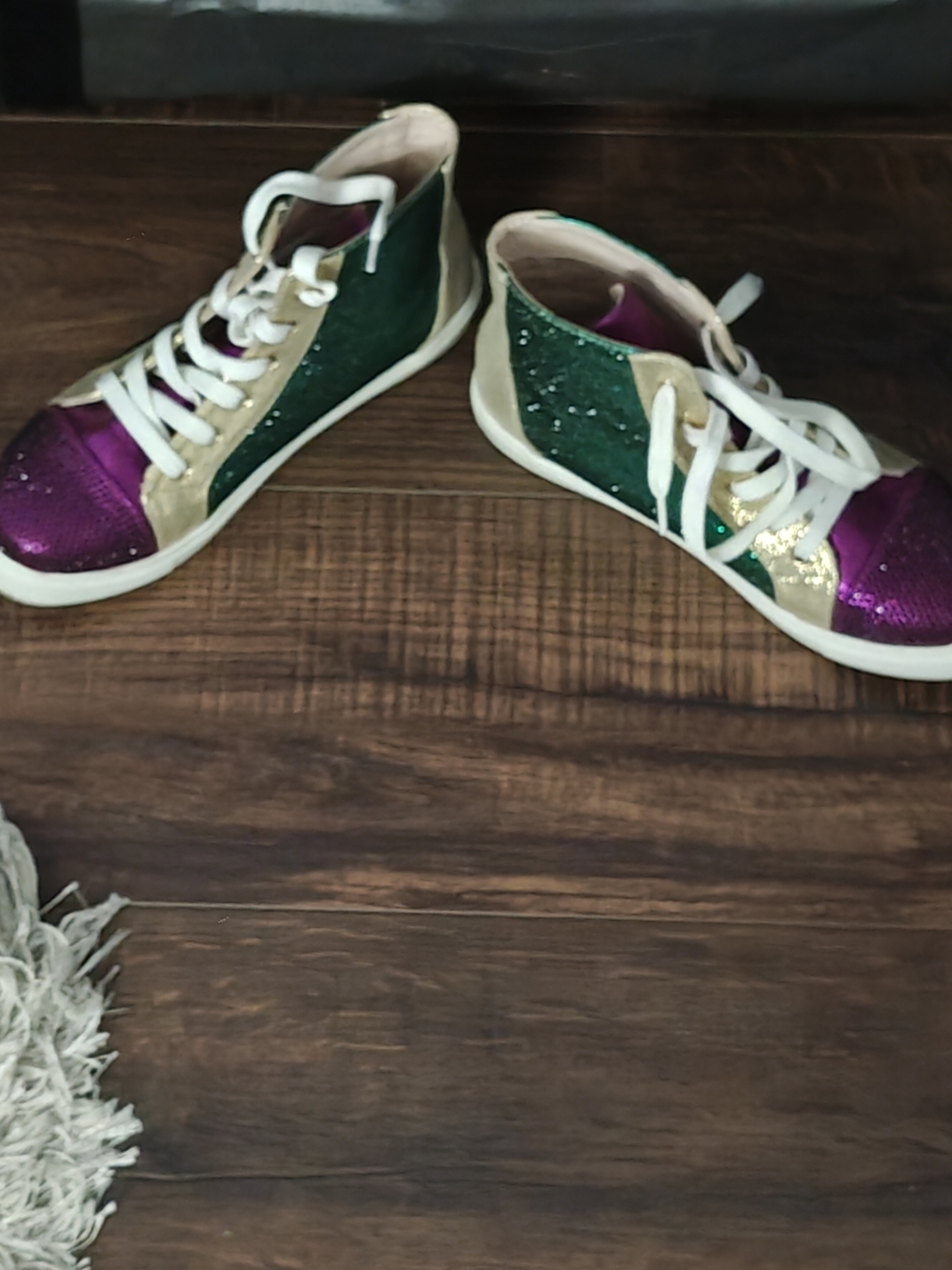 Women Rhinestone High-Top Sneakers in Purple, Green & Gold